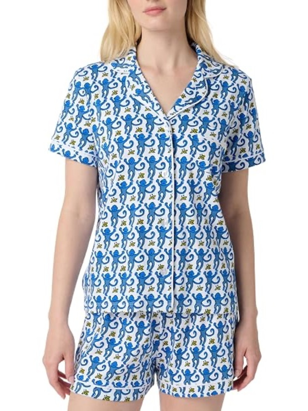 Roller Rabbit White Pajama Set with Blue Monkey Print